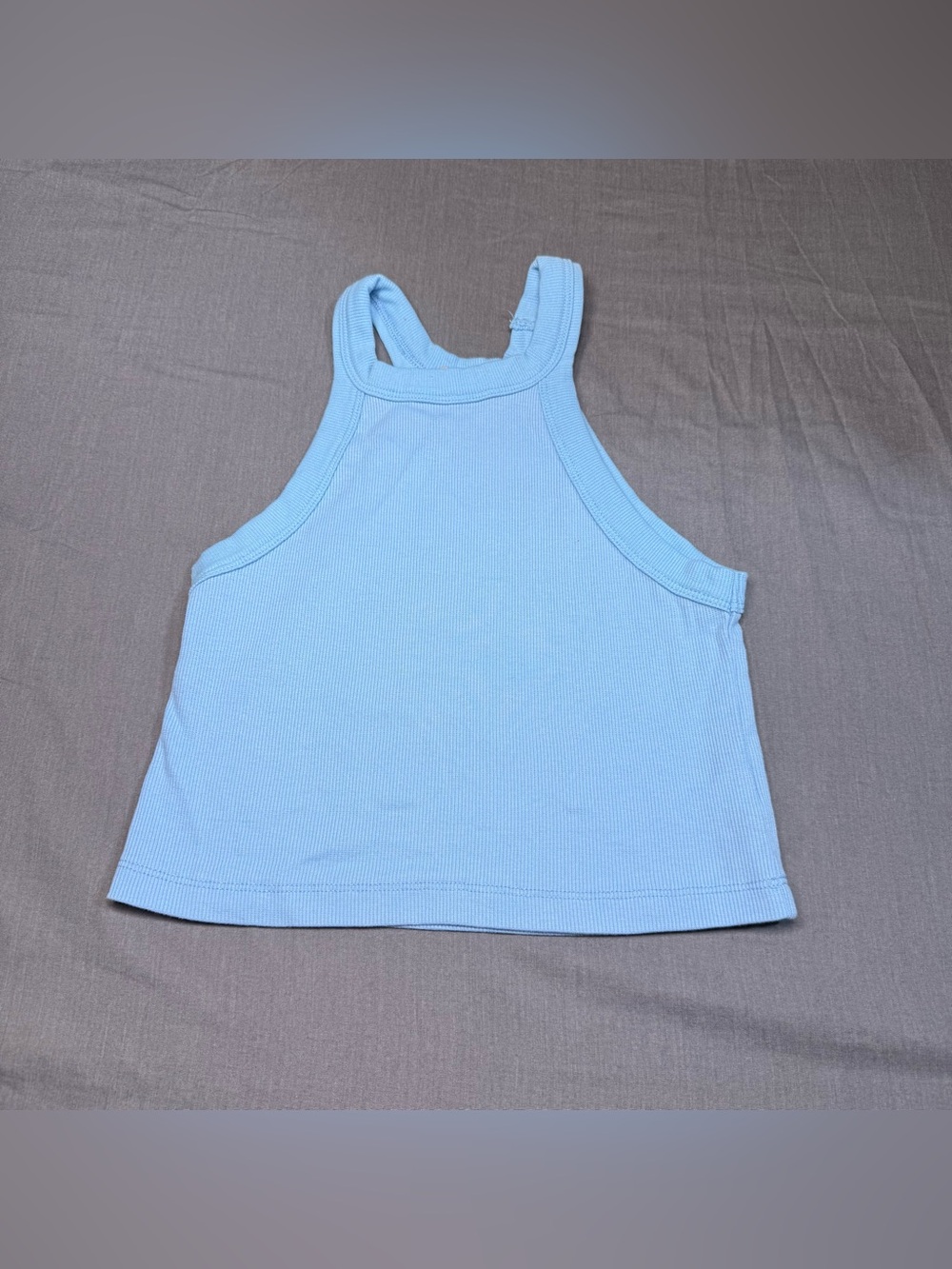 Ribbed Halter Crop Tank Top in Light Blue